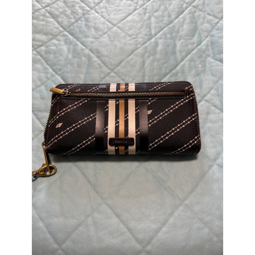 FOSSIL Full Size Wallet Logan‎ Zip Around Black white